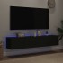 Muebles de TV de pared con luces LED 2 uds negro 80x35x31