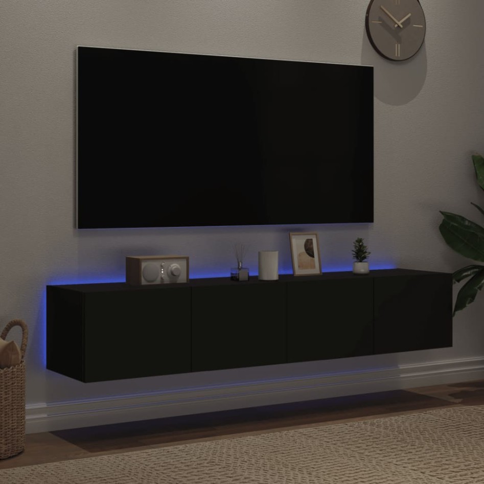 Muebles de TV de pared con luces LED 2 uds negro 80x35x31