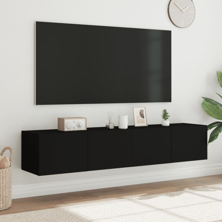 Muebles de TV de pared con luces LED 2 uds negro 80x35x31