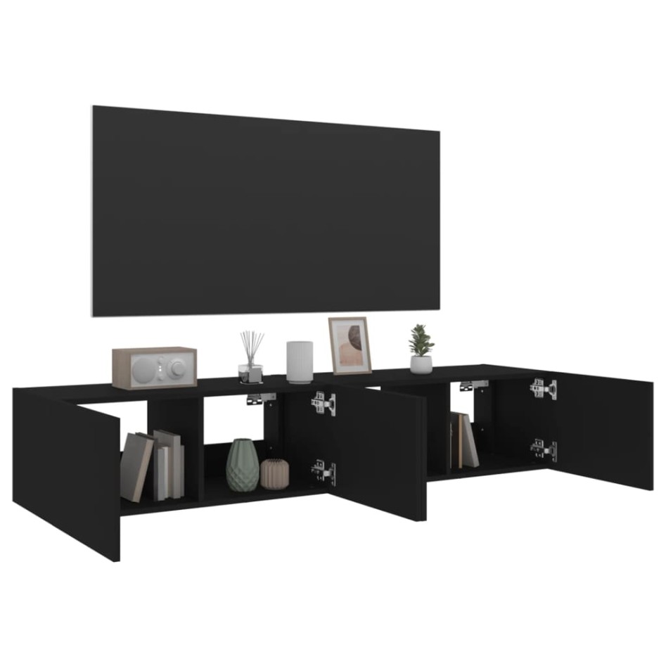 Muebles de TV de pared con luces LED 2 uds negro 80x35x31