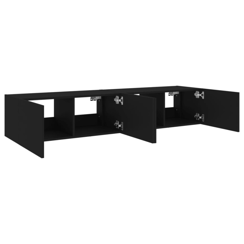 Muebles de TV de pared con luces LED 2 uds negro 80x35x31