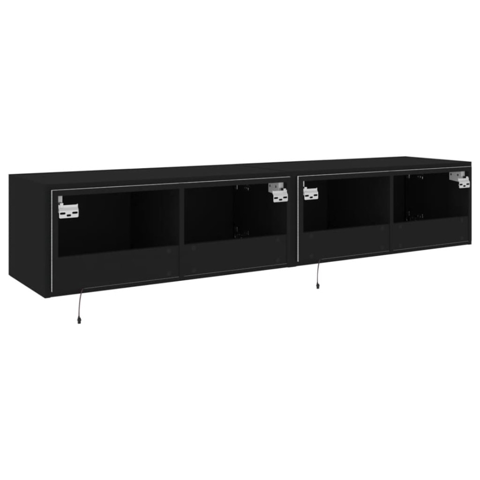 Muebles de TV de pared con luces LED 2 uds negro 80x35x31