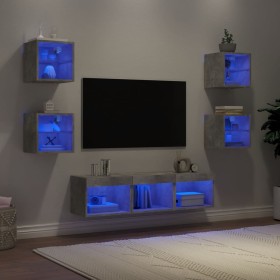 Muebles TV pared con LED 7 pzas madera ingeniería gris