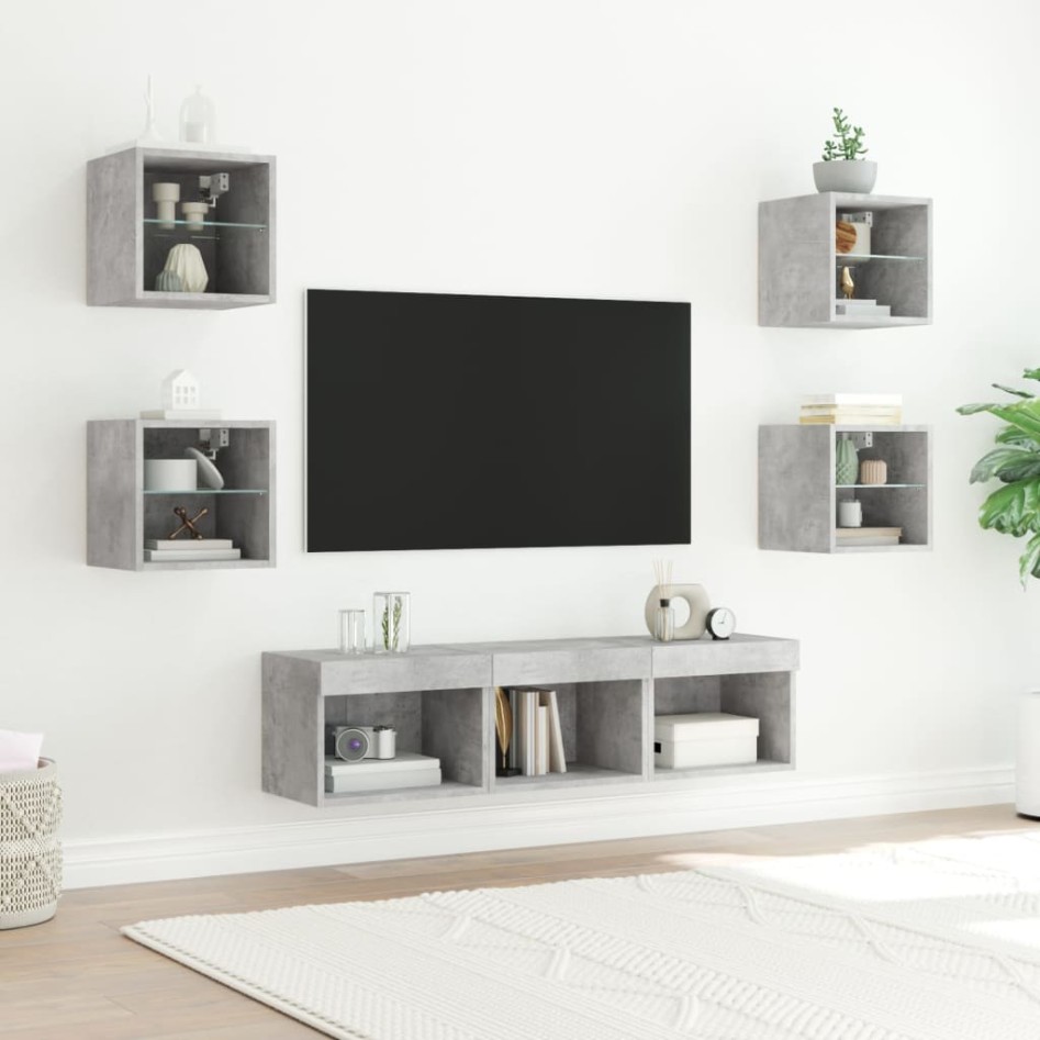 Muebles TV pared con LED 7 pzas madera ingeniería gris