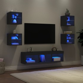 Muebles de TV de pared con LED 7 pzas madera ingeniería