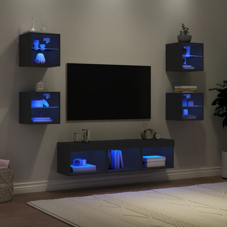 Muebles de TV de pared con LED 7 pzas madera ingeniería