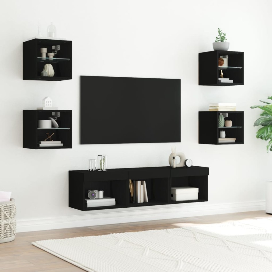 Muebles de TV de pared con LED 7 pzas madera ingeniería