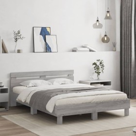 Cama con cabecero madera de ingeniería gris Sonoma 140x190