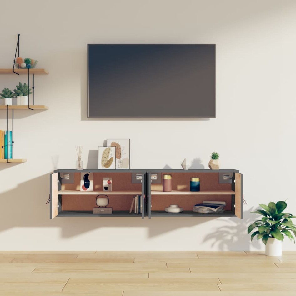 Armarios de pared 2 uds madera maciza de pino gris 60x30x30
