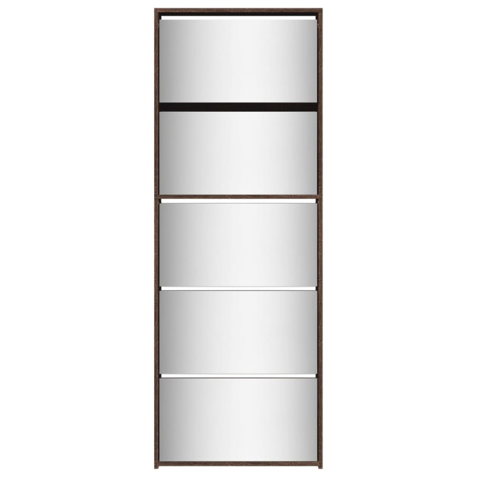 Mueble zapatero y espejo 5 niveles roble marrón 63x17x169,5