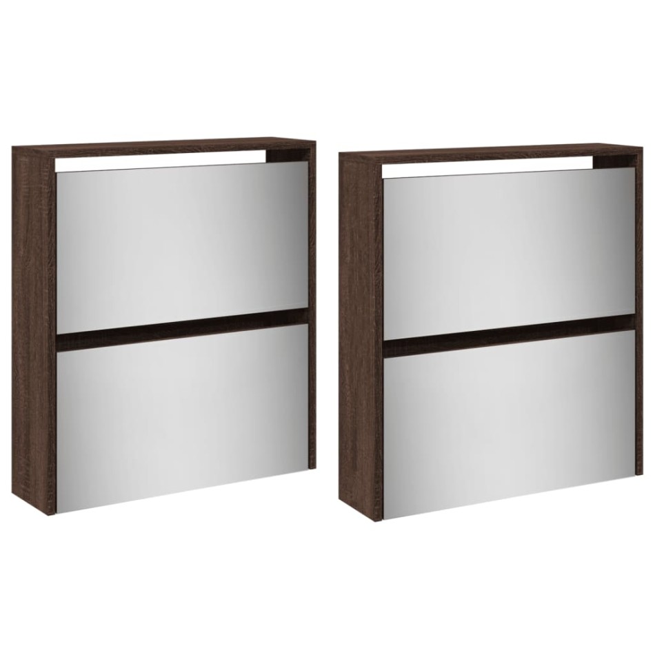 Mueble zapatero con espejo 4 niveles roble marrón 63x17x134