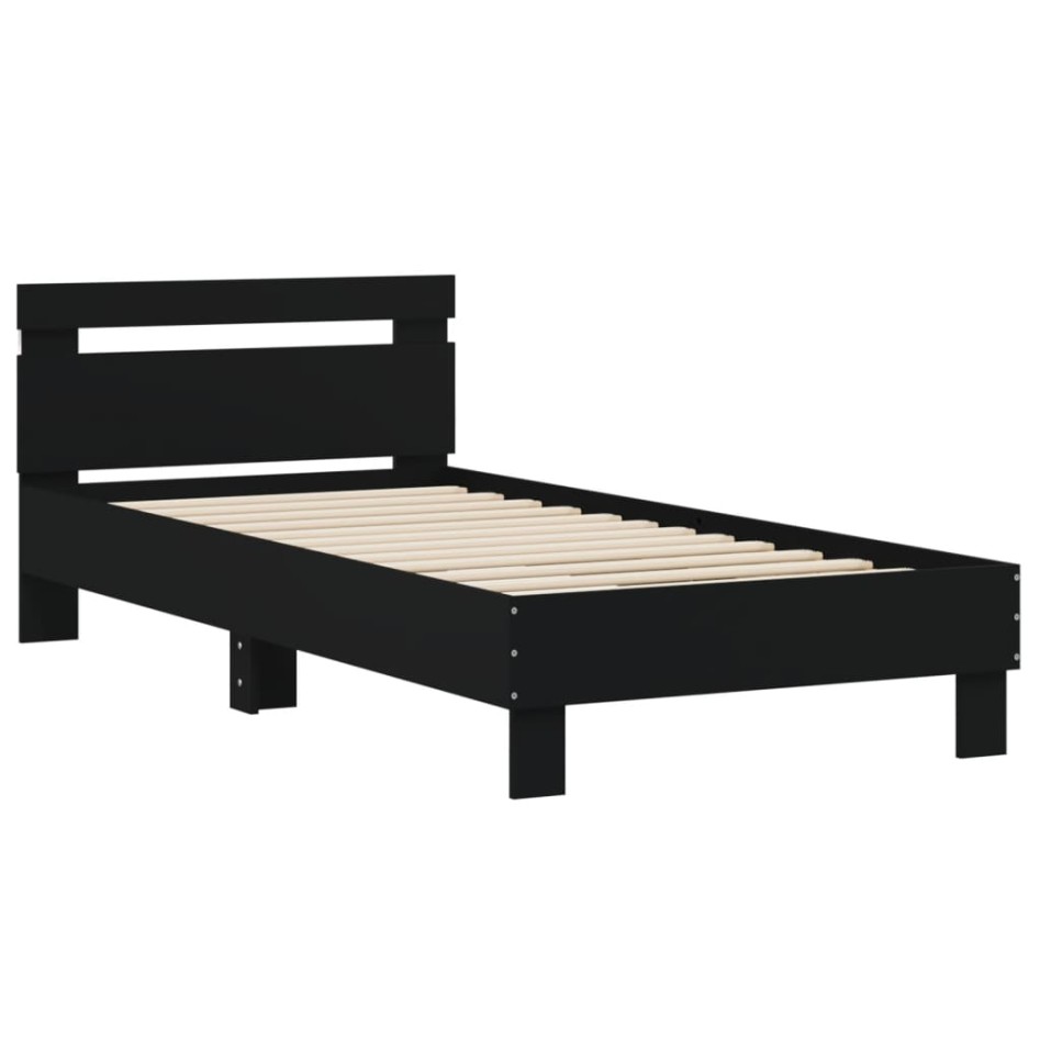 Estructura de cama con cabecero y luces LED negro 90x200