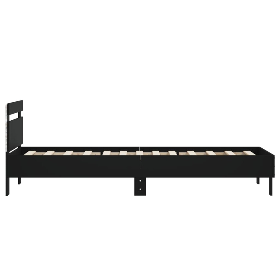 Estructura de cama con cabecero y luces LED negro 90x200