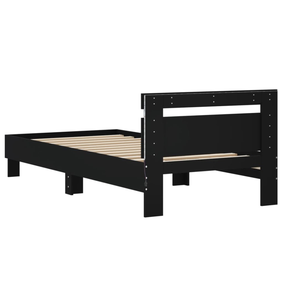 Estructura de cama con cabecero y luces LED negro 90x200
