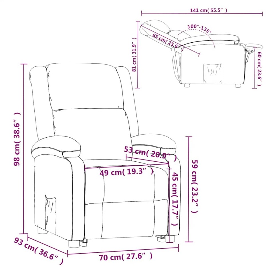 Sillón reclinable de tela gris