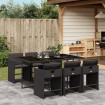 Set de comedor de jardín 7 pzas y cojines ratán sintético negro
