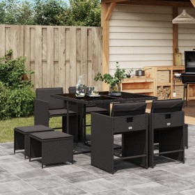 Set de comedor de jardín 9 pzas y cojines ratán sintético
