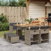 Set comedor jardín 9 pzas y cojines ratán sintético gris