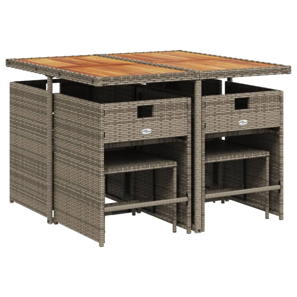 Set comedor jardín 9 pzas y cojines ratán sintético