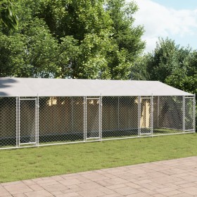 Jaula de perros techo y puertas acero galvanizado gris 10x2x2