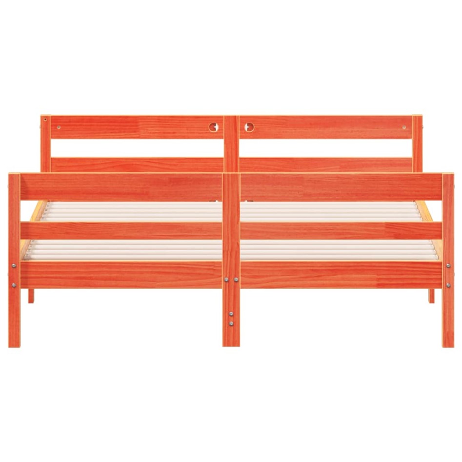 Cama sin colchón madera maciza de pino marrón cera 140x200