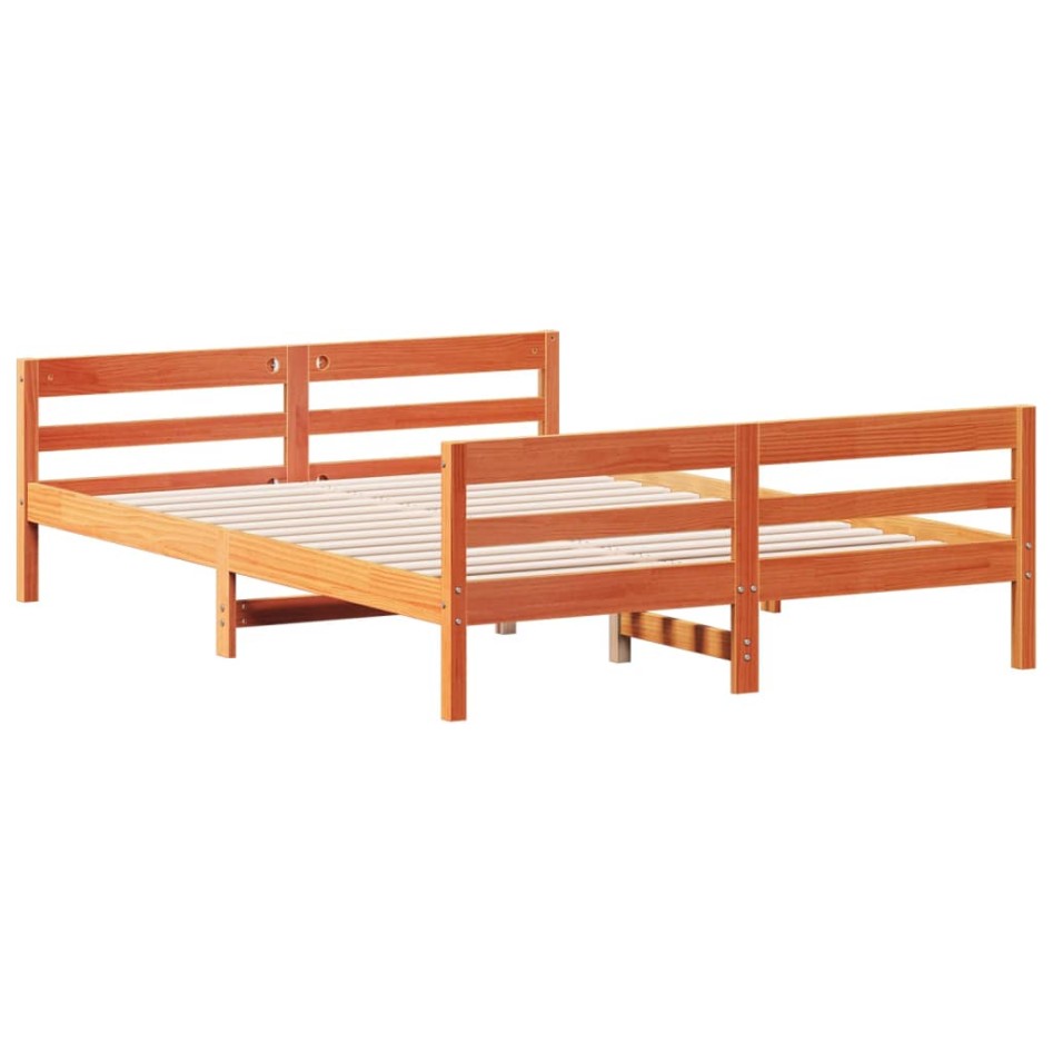 Cama sin colchón madera maciza de pino marrón cera 140x200