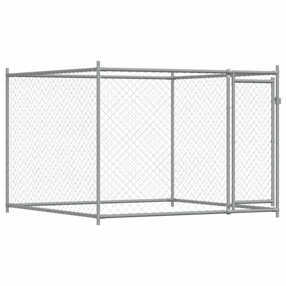Jaula de perros con puerta acero galvanizado gris 2x2x1,5