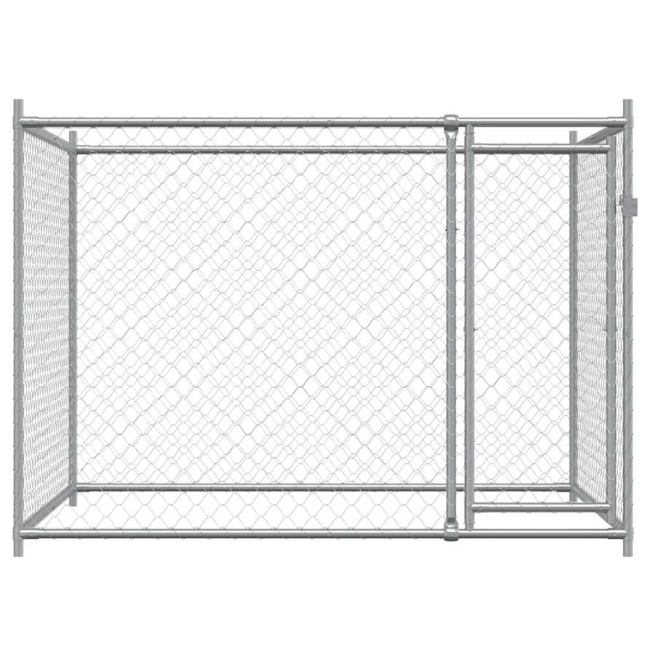 Jaula de perros con puerta acero galvanizado gris 2x2x1,5
