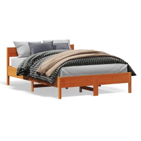 Cama sin colchón madera maciza pino marrón cera 150x200
