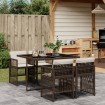 Set comedor de jardín 5 piezas y cojines ratán sintético marrón