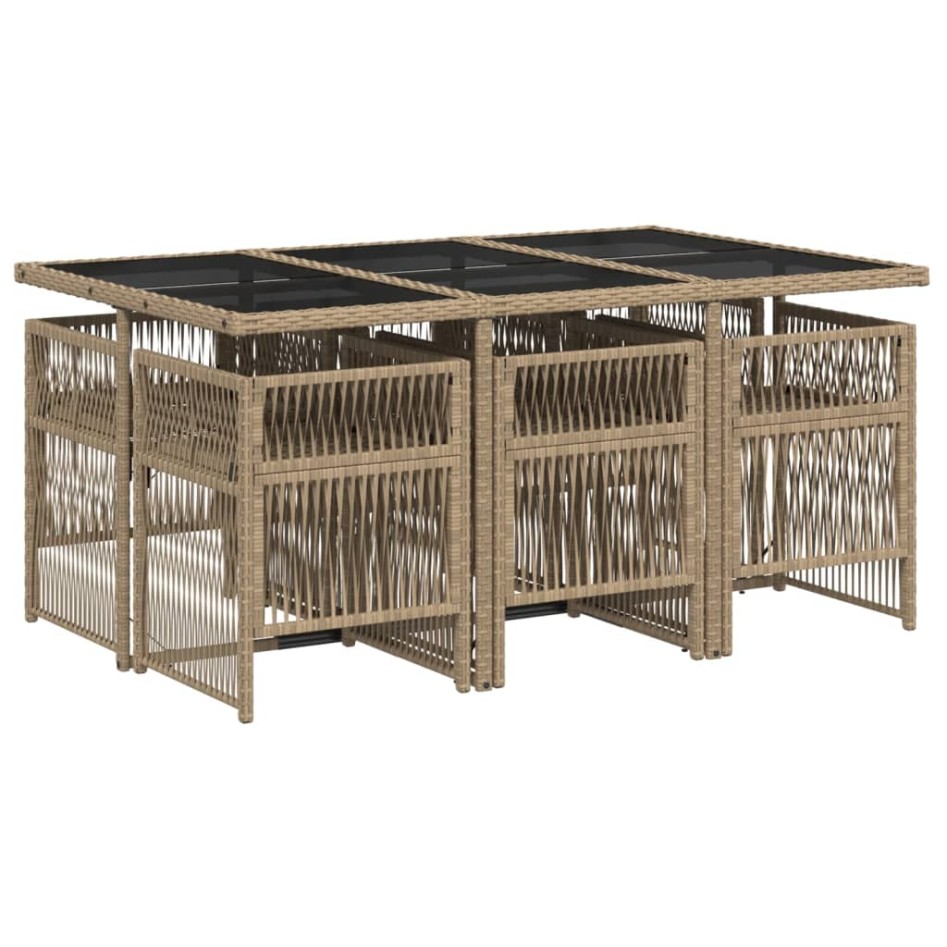 Set comedor de jardín 7 pzas con cojines ratán sintético