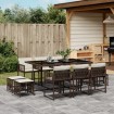 Set comedor de jardín 11 pzas y cojines ratán sintético marrón