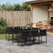 Set de comedor de jardín 7 pzas y cojines ratán sintético negro