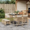Set comedor de jardín 9 pzas con cojines ratán sintético beige