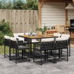 Set de comedor de jardín 9 pzas y cojines ratán sintético negro