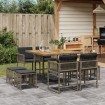 Set comedor jardín 9 pzas y cojines ratán sintético gris