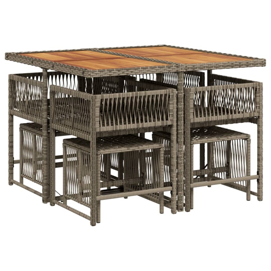 Set comedor jardín 9 pzas y cojines ratán sintético