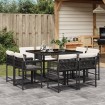 Set de comedor de jardín 9 pzas y cojines ratán sintético negro