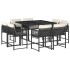 Set de comedor de jardín 9 pzas y cojines ratán sintético