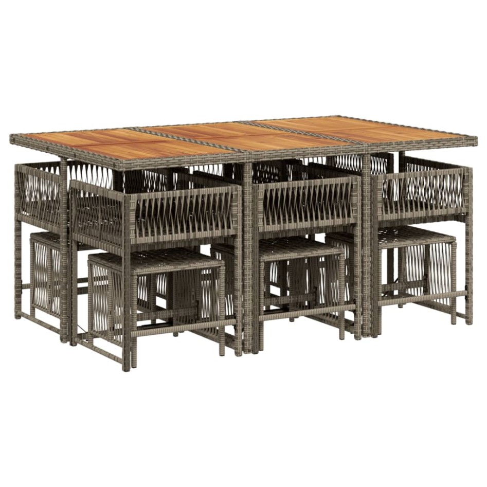 Set de comedor de jardín 11 pzas y cojines ratán sintético