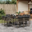 Set comedor jardín 9 pzas y cojines ratán sintético gris