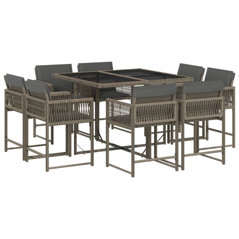 Set comedor jardín 9 pzas y cojines ratán sintético
