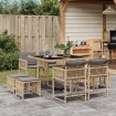 Set comedor de jardín 9 pzas con cojines ratán sintético beige