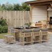 Set comedor de jardín 11 pzas con cojines ratán sintético beige