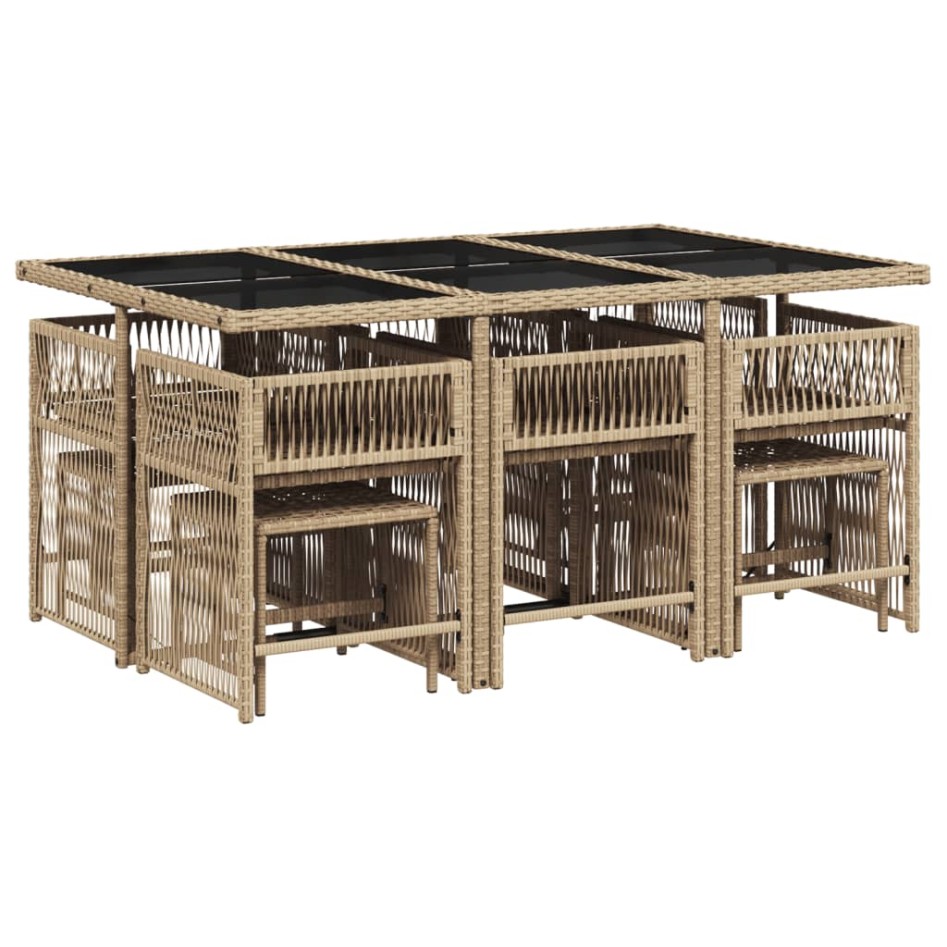 Set comedor de jardín 11 pzas con cojines ratán sintético