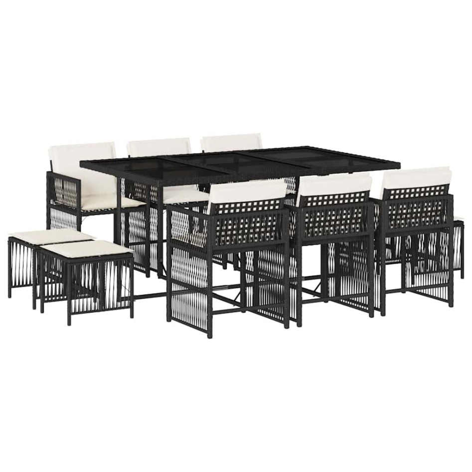 Set de comedor jardín 11 pzas con cojines ratán sintético