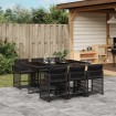 Set de comedor de jardín 7 pzas y cojines ratán sintético negro