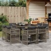 Set comedor jardín 9 pzas y cojines ratán sintético gris