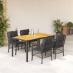 Set de muebles jardín 5 pzas con cojines ratán sintético negro