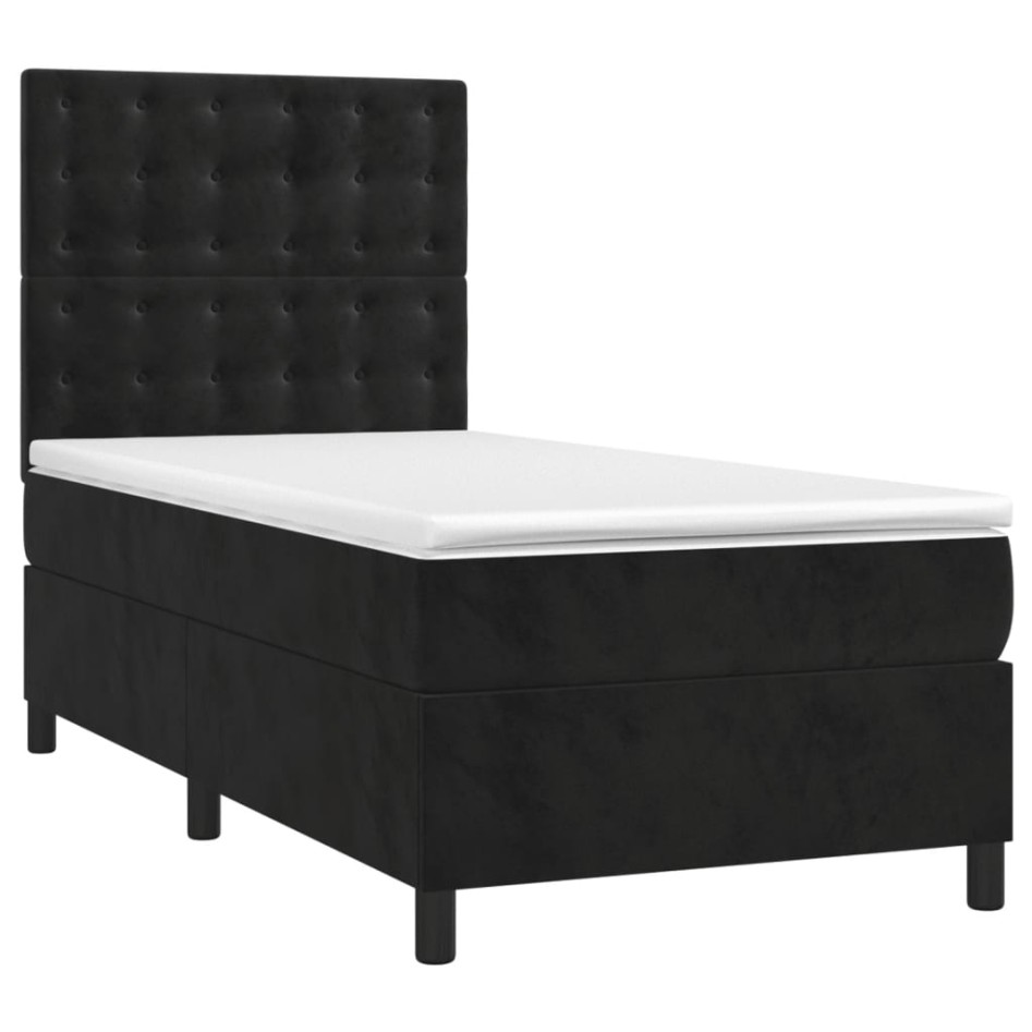 Cama box spring con colchón terciopelo negro 100x200